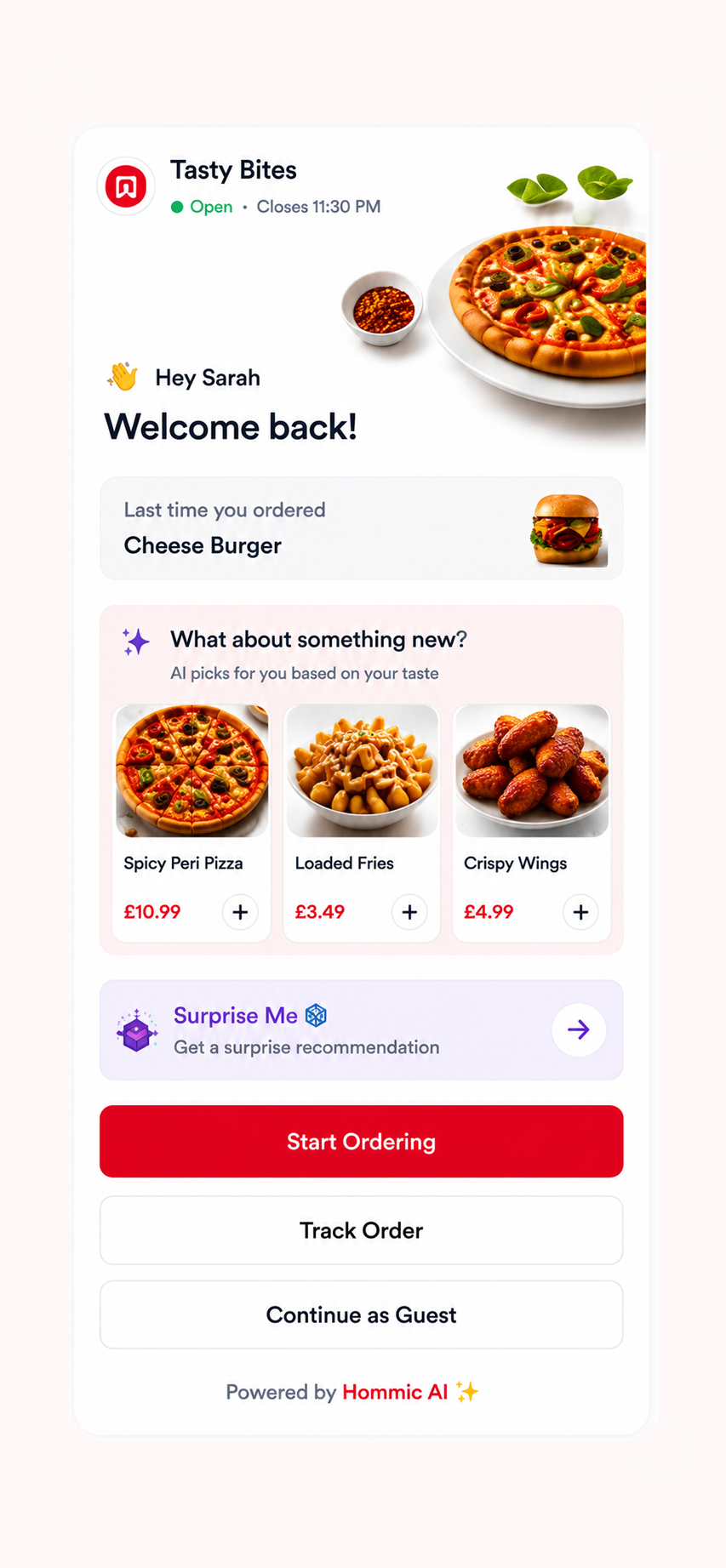 Flow ordering app screenshot